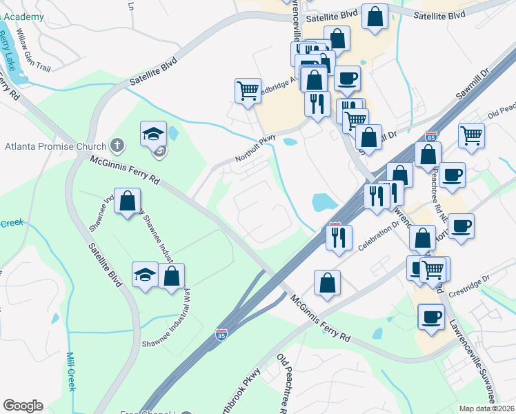 map of restaurants, bars, coffee shops, grocery stores, and more near 548 Summerbrooke Ct in Suwanee