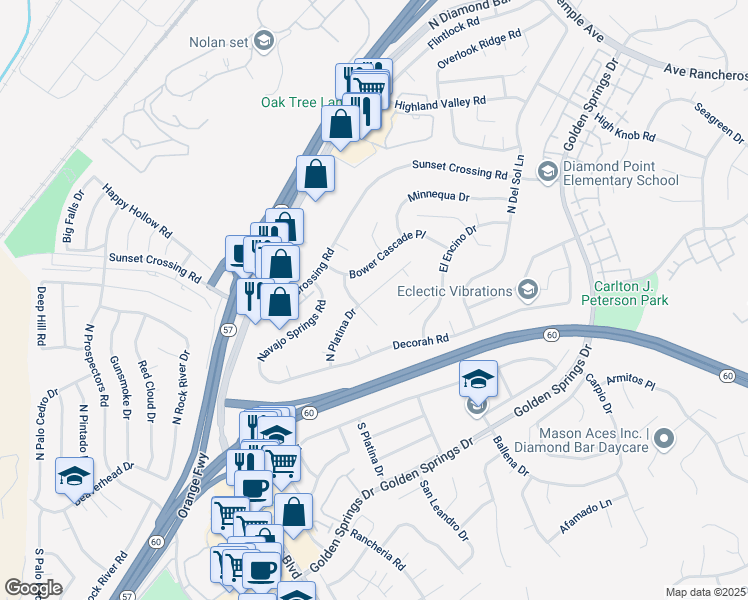 map of restaurants, bars, coffee shops, grocery stores, and more near 418 North Platina Drive in Diamond Bar