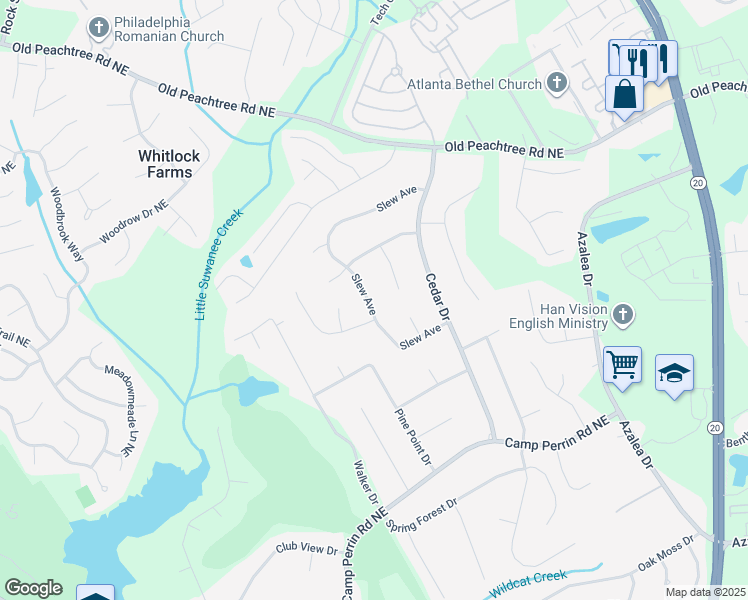 map of restaurants, bars, coffee shops, grocery stores, and more near 668 Slew Avenue in Lawrenceville