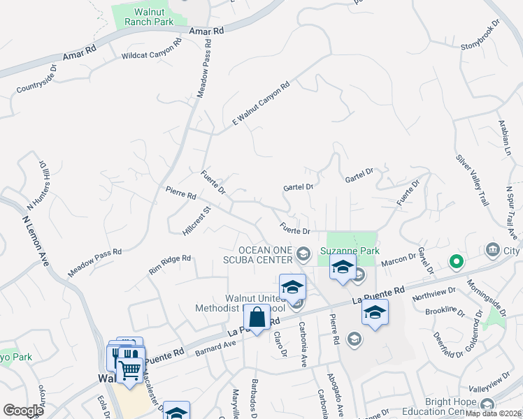 map of restaurants, bars, coffee shops, grocery stores, and more near 750 Pierre Road in Walnut
