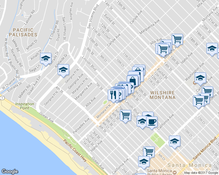 map of restaurants, bars, coffee shops, grocery stores, and more near 732 Alta Avenue in Santa Monica