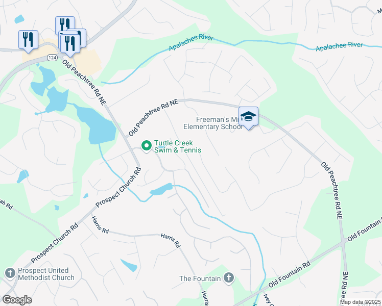 map of restaurants, bars, coffee shops, grocery stores, and more near 1550 Royale Castle Drive in Lawrenceville