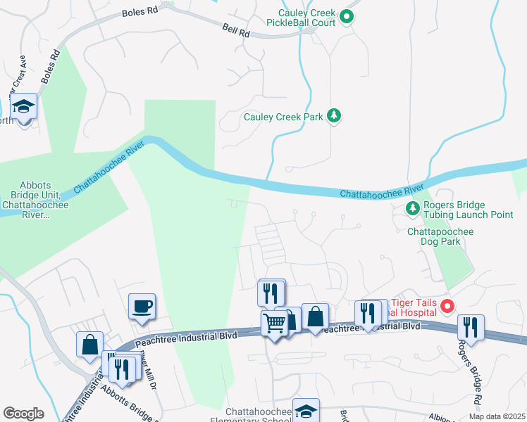 map of restaurants, bars, coffee shops, grocery stores, and more near 4500 Byrnes Street in Duluth