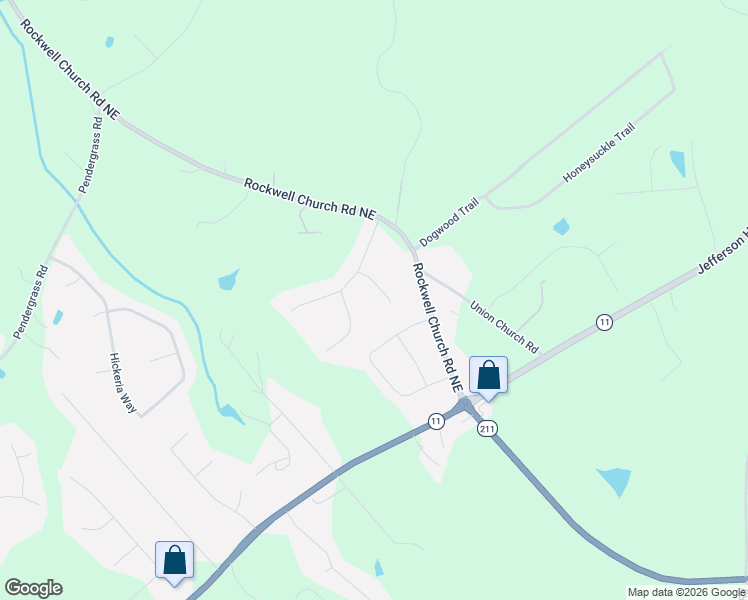 map of restaurants, bars, coffee shops, grocery stores, and more near 611 Leigh Court in Winder