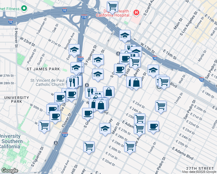 map of restaurants, bars, coffee shops, grocery stores, and more near 248 West 23rd Street in Los Angeles