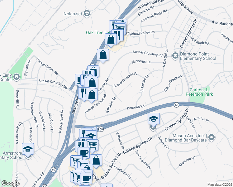 map of restaurants, bars, coffee shops, grocery stores, and more near 404 Willapa Lane in Diamond Bar