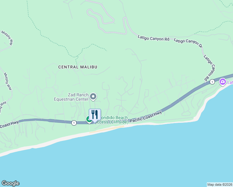 map of restaurants, bars, coffee shops, grocery stores, and more near 6405 Sycamore Meadows Drive in Malibu