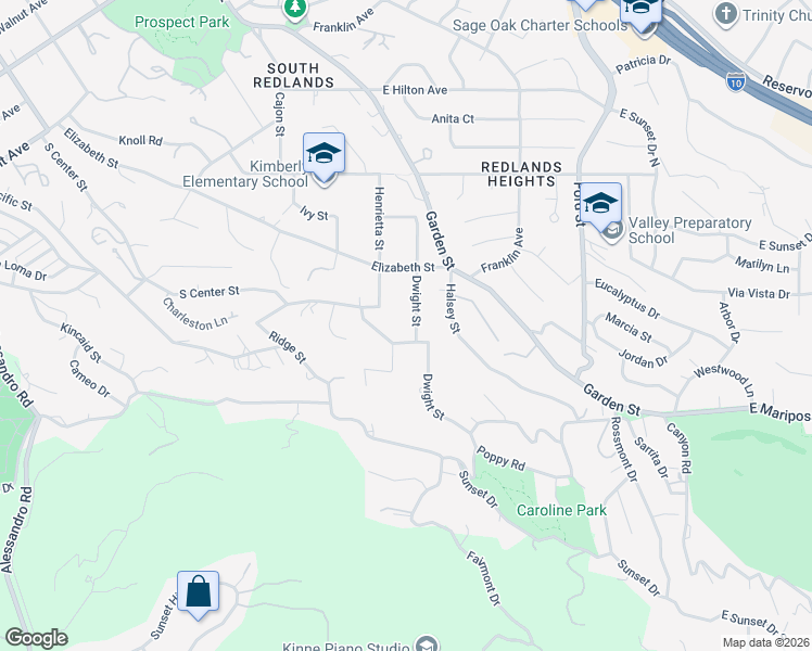 map of restaurants, bars, coffee shops, grocery stores, and more near 550 Pepper Way in Redlands