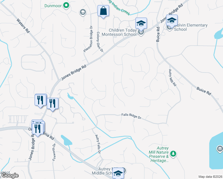 map of restaurants, bars, coffee shops, grocery stores, and more near 555 Dartington Way in Alpharetta