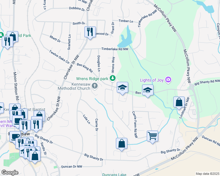 map of restaurants, bars, coffee shops, grocery stores, and more near 2160 Towne Manor Drive Northwest in Kennesaw