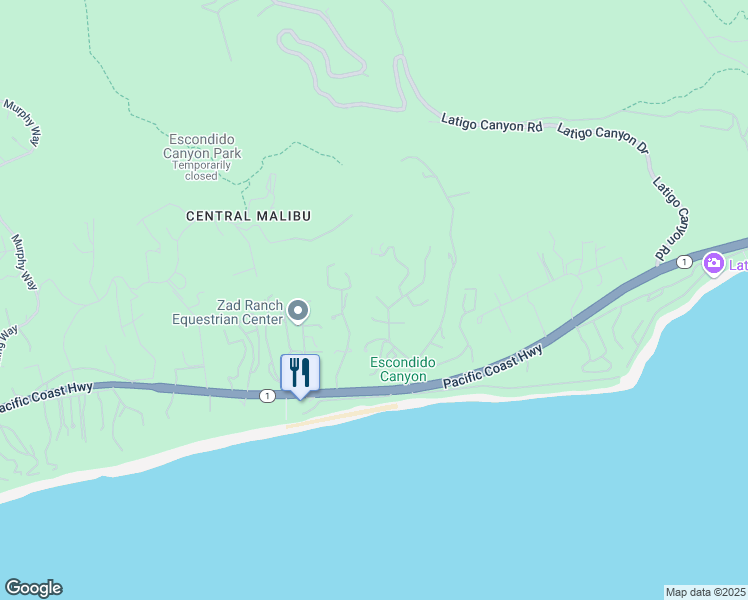 map of restaurants, bars, coffee shops, grocery stores, and more near 6405 Sycamore Meadows Drive in Malibu