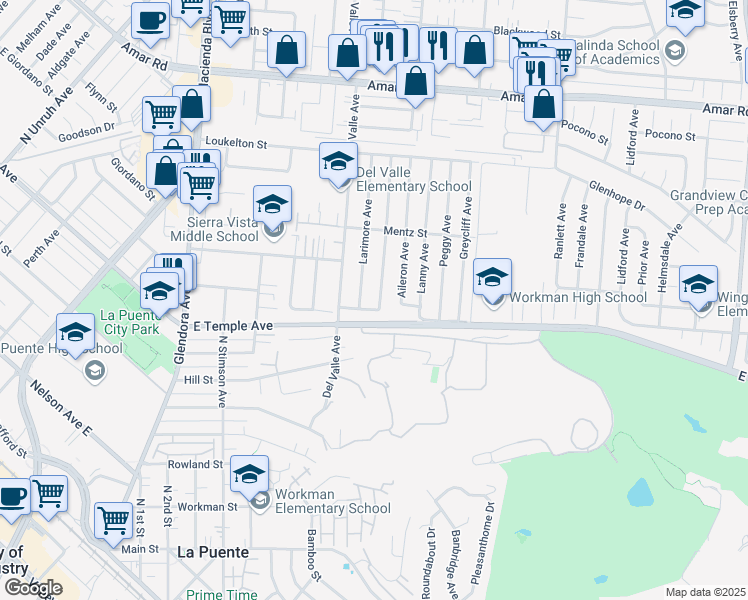 map of restaurants, bars, coffee shops, grocery stores, and more near 629 Ocala Avenue in La Puente