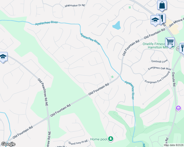 map of restaurants, bars, coffee shops, grocery stores, and more near 2075 Heatherton Road in Dacula