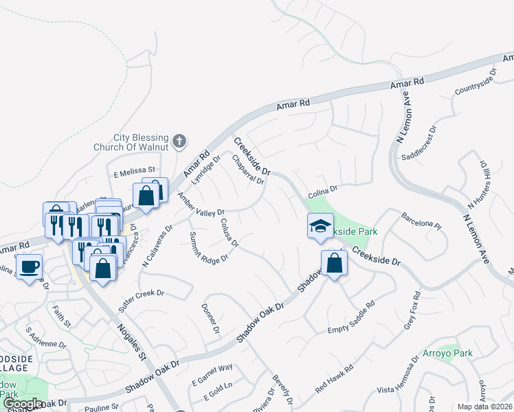 map of restaurants, bars, coffee shops, grocery stores, and more near 871 North Lorri Way in Walnut