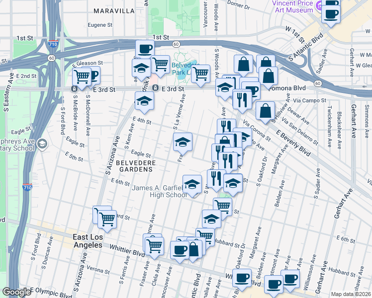 map of restaurants, bars, coffee shops, grocery stores, and more near 466 Fraser Avenue in Los Angeles