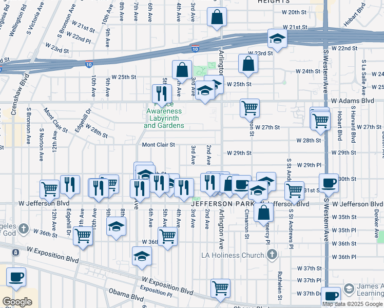 map of restaurants, bars, coffee shops, grocery stores, and more near 2902 3rd Avenue in Los Angeles