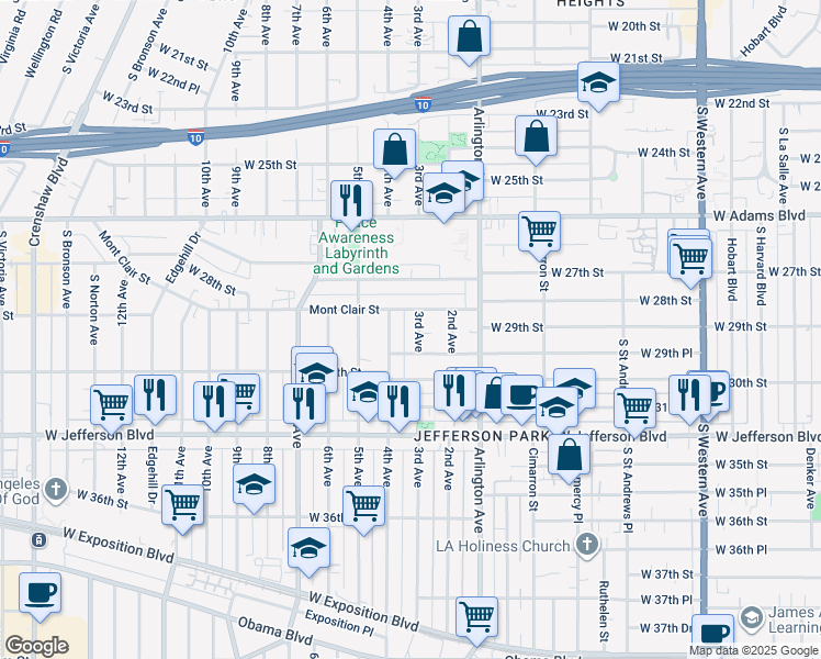 map of restaurants, bars, coffee shops, grocery stores, and more near 2902 3rd Avenue in Los Angeles