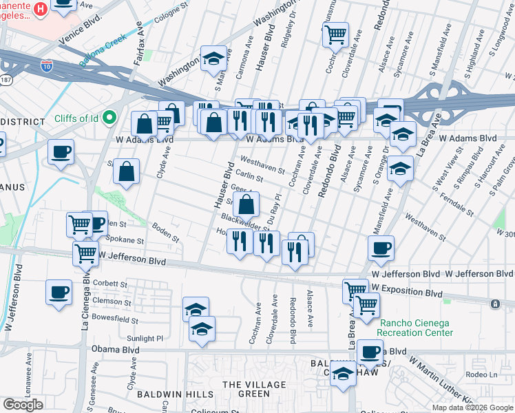 map of restaurants, bars, coffee shops, grocery stores, and more near 5415 Smiley Drive in Los Angeles