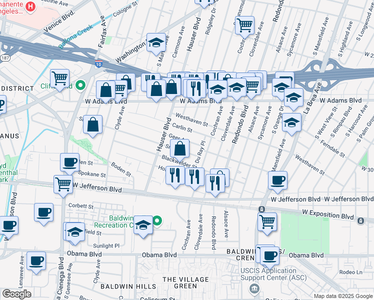 map of restaurants, bars, coffee shops, grocery stores, and more near 5415 Smiley Drive in Los Angeles