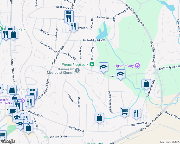 map of restaurants, bars, coffee shops, grocery stores, and more near 2160 Towne Manor Drive Northwest in Kennesaw