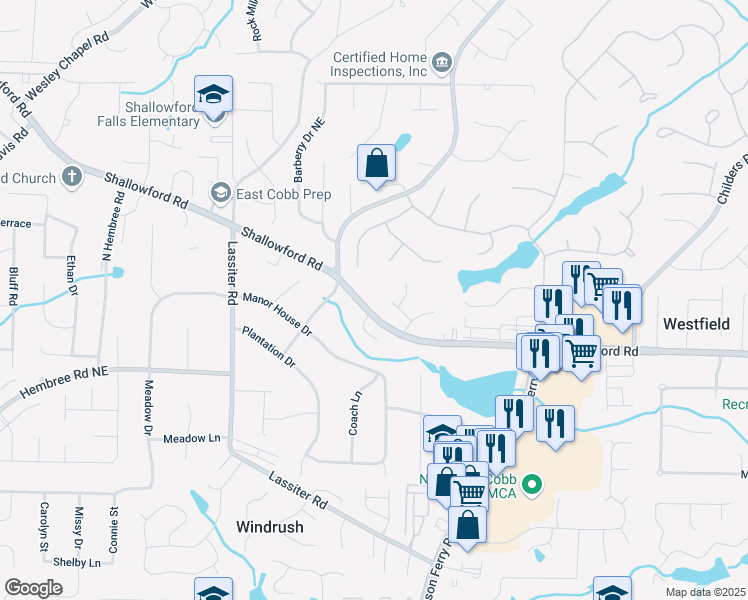 map of restaurants, bars, coffee shops, grocery stores, and more near 4150 Chimney Heights Northeast in Marietta