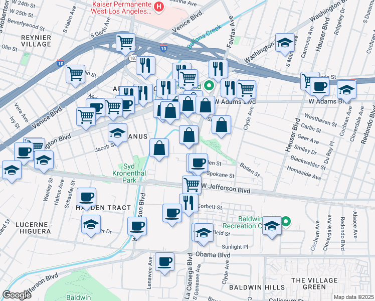 map of restaurants, bars, coffee shops, grocery stores, and more near 3221 S La Cienega Blvd in Los Angeles