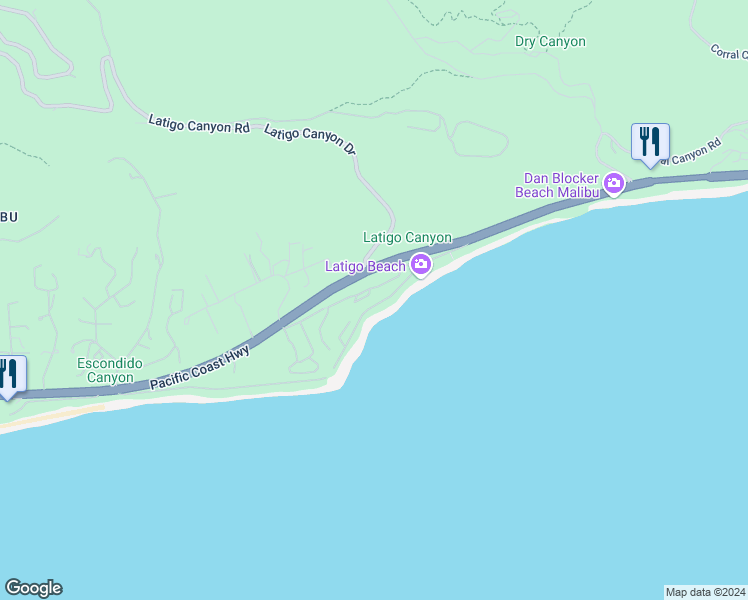 map of restaurants, bars, coffee shops, grocery stores, and more near 26645 Latigo Shore Drive in Malibu