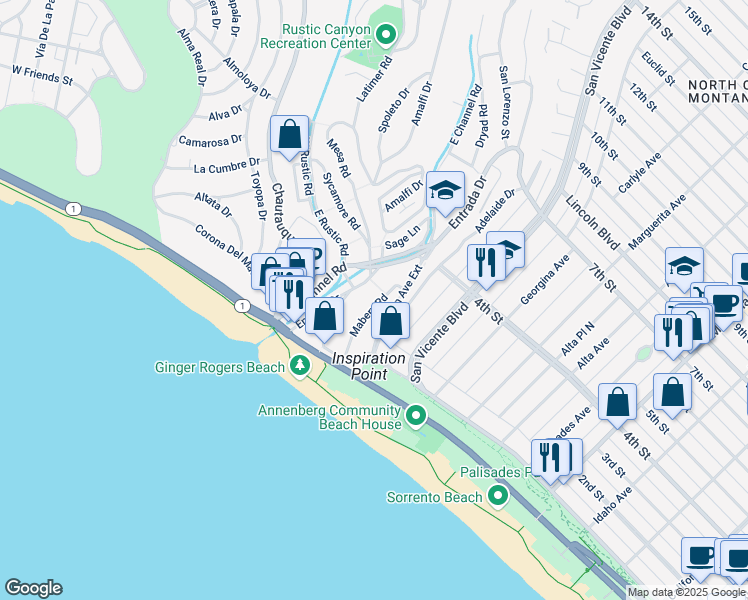 map of restaurants, bars, coffee shops, grocery stores, and more near 231 Mabery Road in Santa Monica