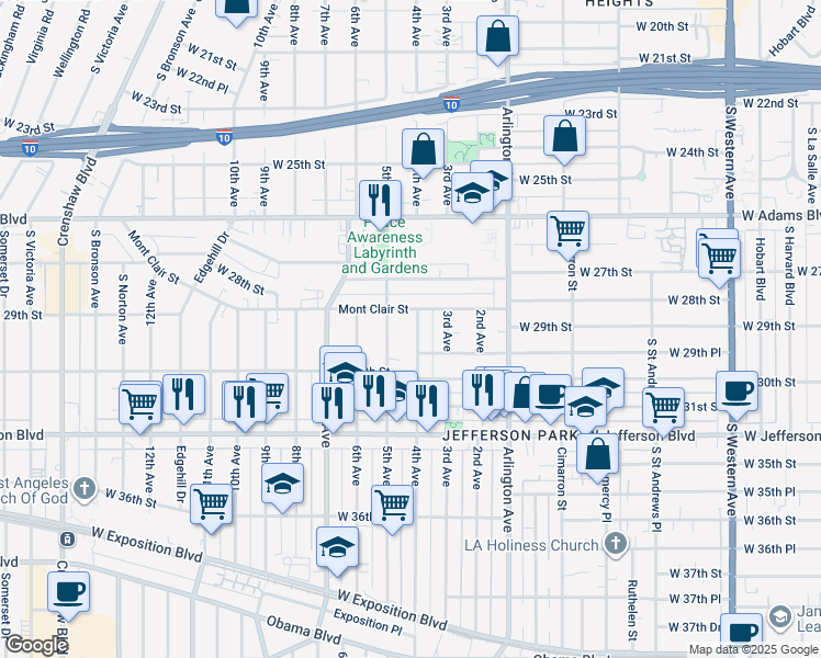 map of restaurants, bars, coffee shops, grocery stores, and more near 2819 4th Avenue in Los Angeles
