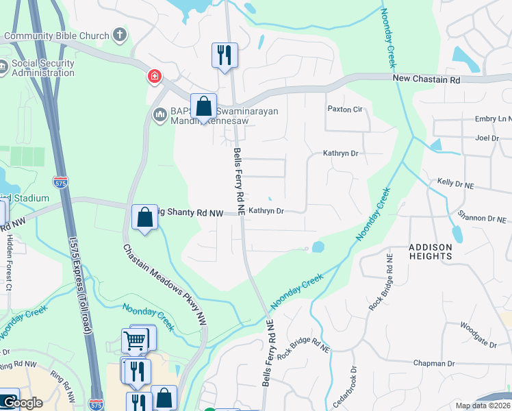 map of restaurants, bars, coffee shops, grocery stores, and more near 59 Kathryn Drive in Marietta