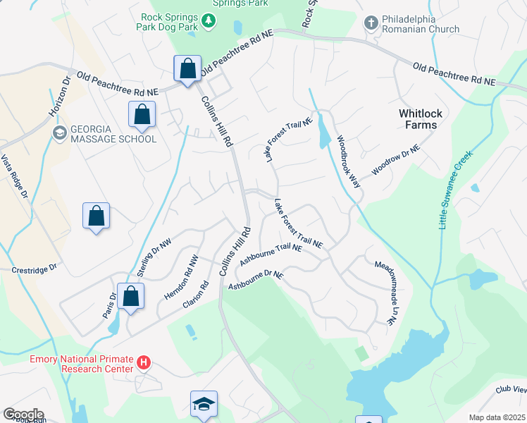 map of restaurants, bars, coffee shops, grocery stores, and more near 2607 Edgecrest Point in Lawrenceville