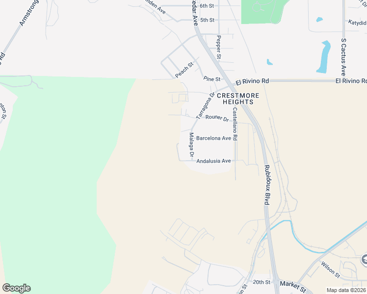 map of restaurants, bars, coffee shops, grocery stores, and more near 1333 Malaga Drive in Riverside