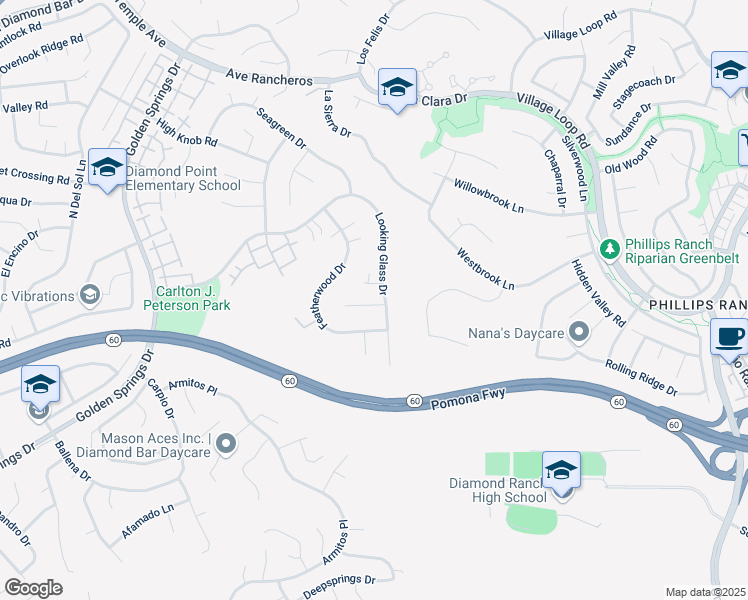 map of restaurants, bars, coffee shops, grocery stores, and more near 702 Looking Glass Drive in Diamond Bar