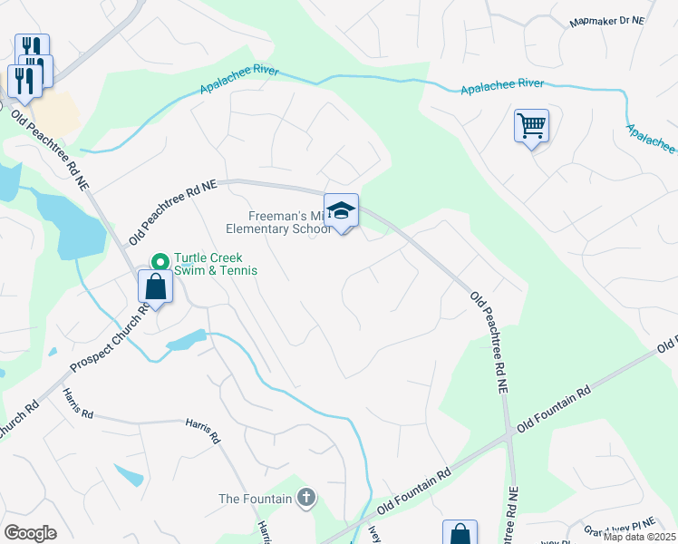 map of restaurants, bars, coffee shops, grocery stores, and more near 2222 Chateau Drive in Lawrenceville