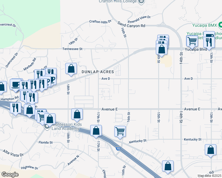 map of restaurants, bars, coffee shops, grocery stores, and more near 12341 Van Gogh Place in Yucaipa