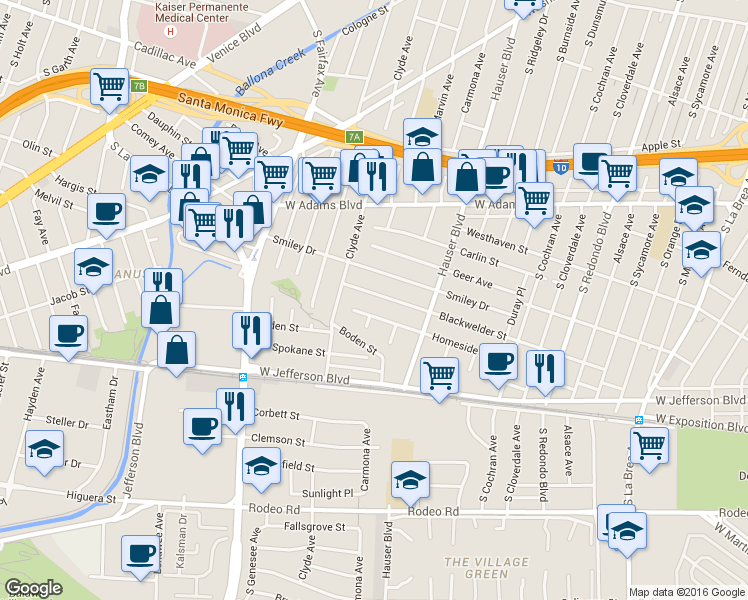 map of restaurants, bars, coffee shops, grocery stores, and more near 5608 Blackwelder Street in Los Angeles