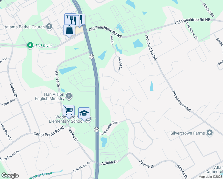 map of restaurants, bars, coffee shops, grocery stores, and more near 1037 Sham Pointe Drive in Lawrenceville