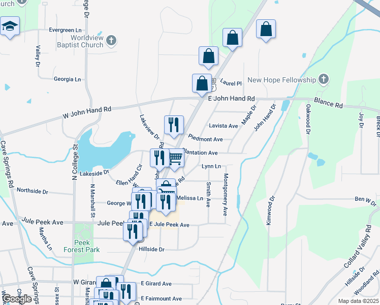 map of restaurants, bars, coffee shops, grocery stores, and more near Cherokee Circle in Cedartown