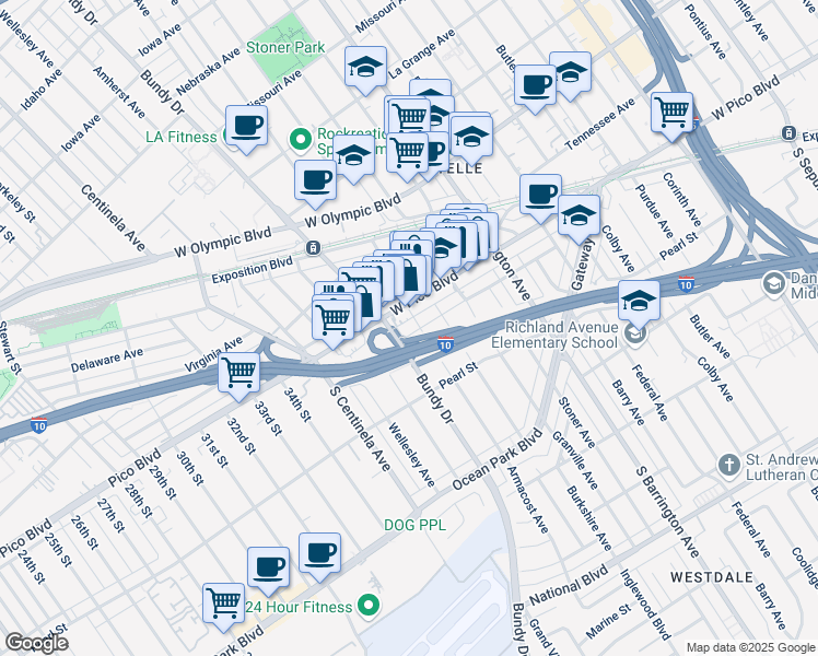 map of restaurants, bars, coffee shops, grocery stores, and more near 12017 West Ayres Avenue in Los Angeles