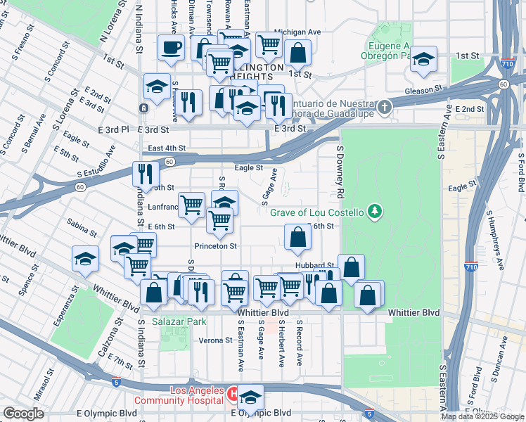 map of restaurants, bars, coffee shops, grocery stores, and more near 3890 East 5th Street in Los Angeles