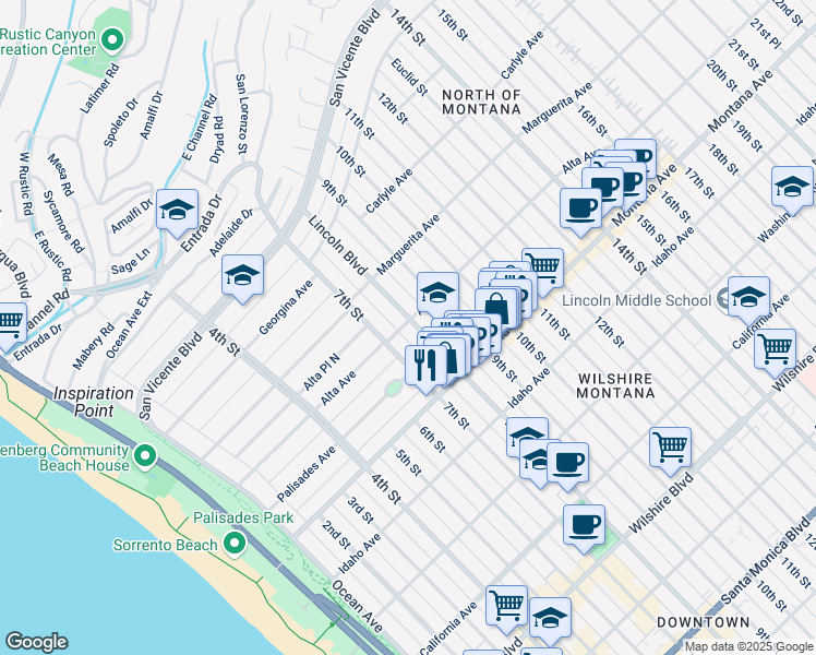 map of restaurants, bars, coffee shops, grocery stores, and more near 732 Alta Avenue in Santa Monica