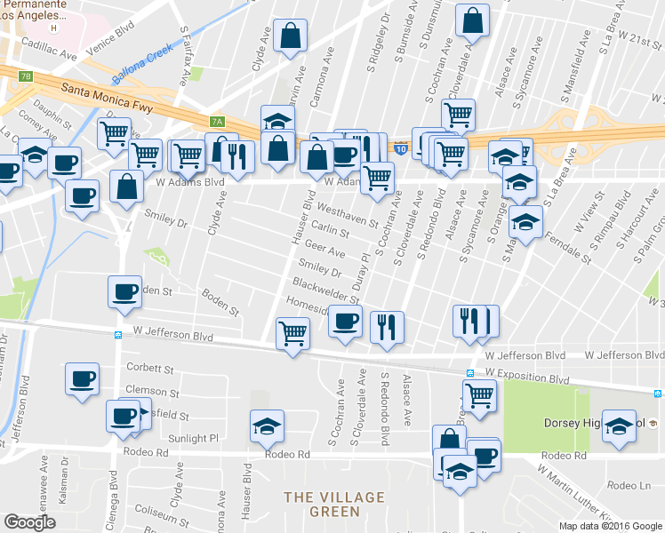 map of restaurants, bars, coffee shops, grocery stores, and more near 5415 Smiley Drive in Los Angeles