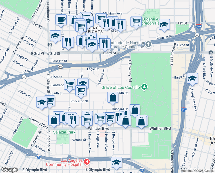 map of restaurants, bars, coffee shops, grocery stores, and more near 3936 East 5th Street in Los Angeles