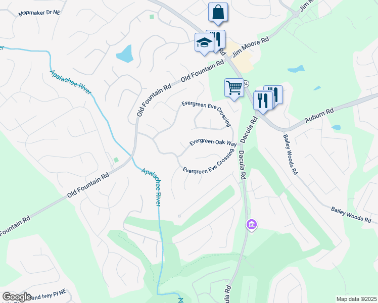 map of restaurants, bars, coffee shops, grocery stores, and more near 1091 Wildwood Wake Bend in Dacula