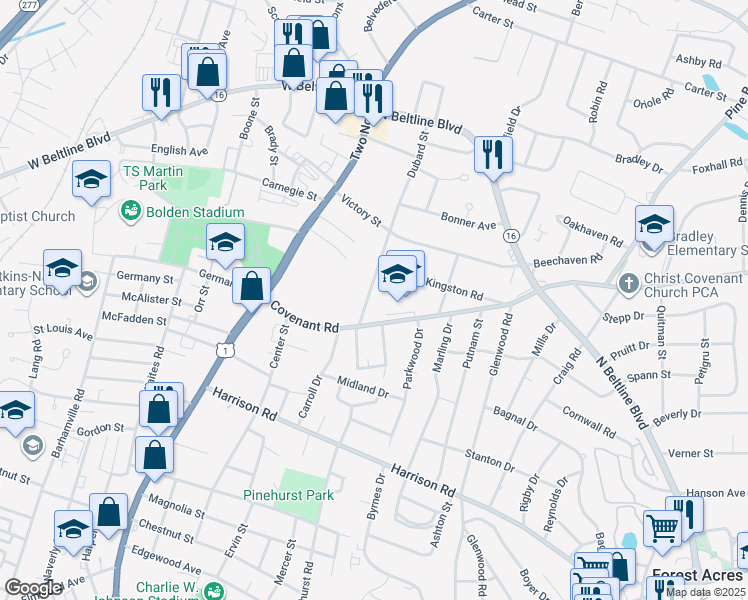 map of restaurants, bars, coffee shops, grocery stores, and more near in Columbia