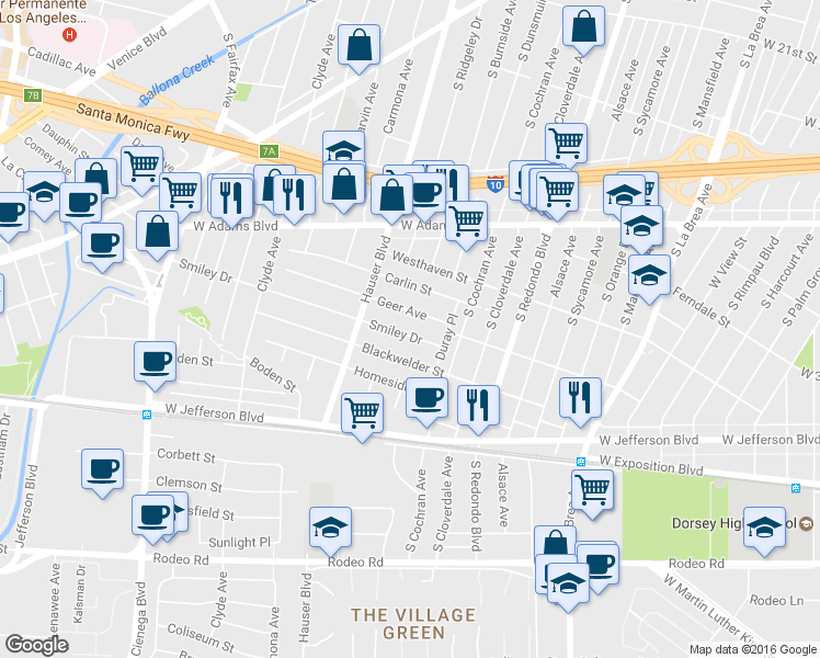 map of restaurants, bars, coffee shops, grocery stores, and more near 5411 Smiley Drive in Los Angeles