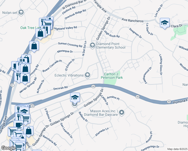 map of restaurants, bars, coffee shops, grocery stores, and more near 204 Tanforan Lane in Pomona