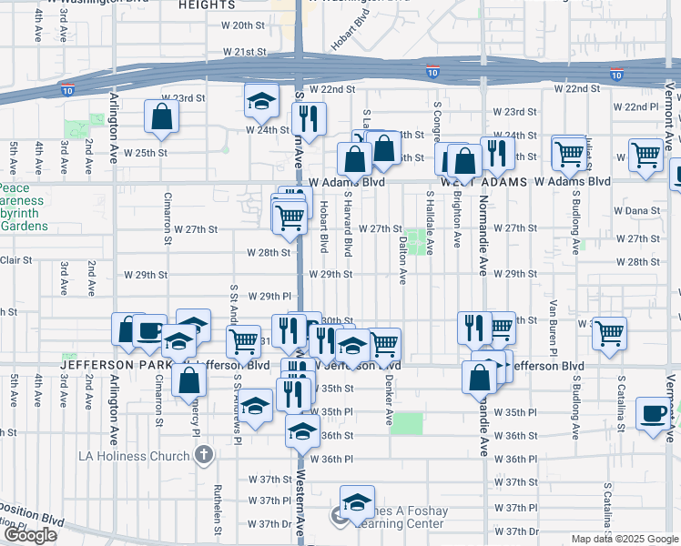 map of restaurants, bars, coffee shops, grocery stores, and more near 1937 West 29th Street in Los Angeles