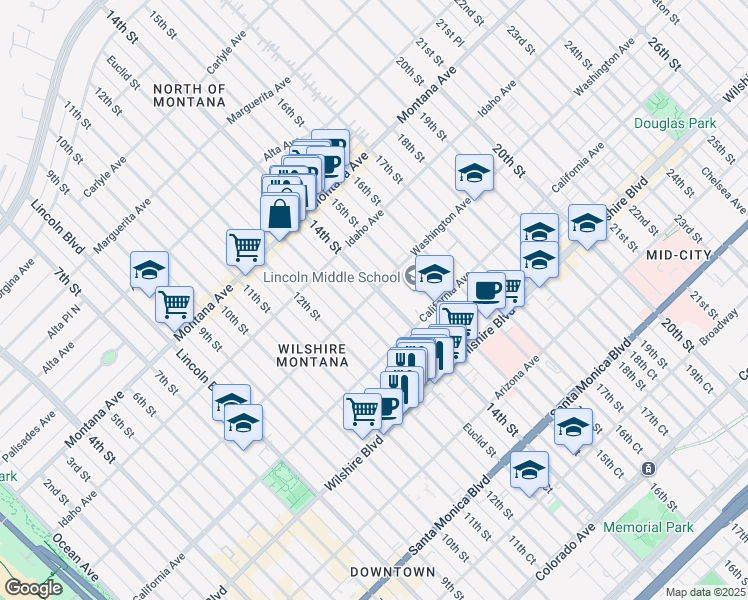 map of restaurants, bars, coffee shops, grocery stores, and more near 1002 14th Street in Santa Monica