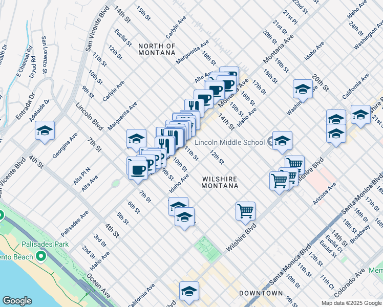 map of restaurants, bars, coffee shops, grocery stores, and more near 842 11th Street in Santa Monica